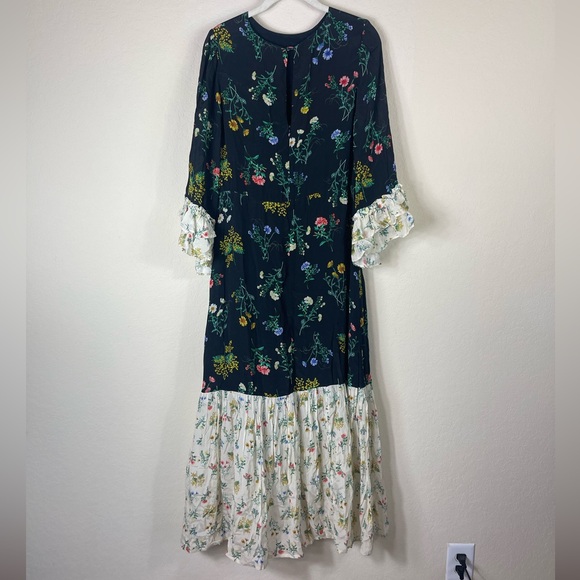 Queens of Archive Minnie Two Tone Tiered Floral Ruffle Sleeve Maxi Dress Size M - Picture 10 of 12